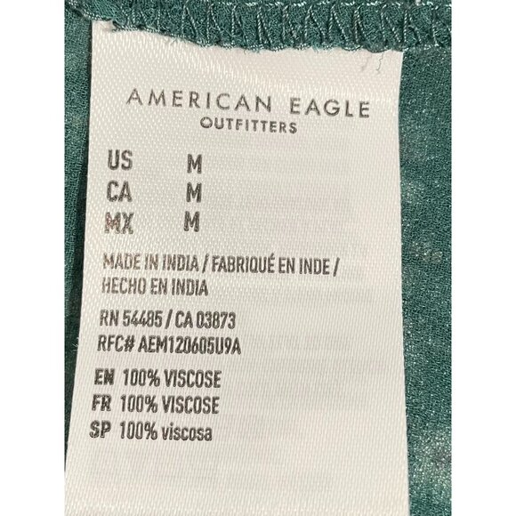 American Eagle Green Floral Mini Dress With Puff Sleeves Back Tie & Zipper Sz M - Picture 10 of 16